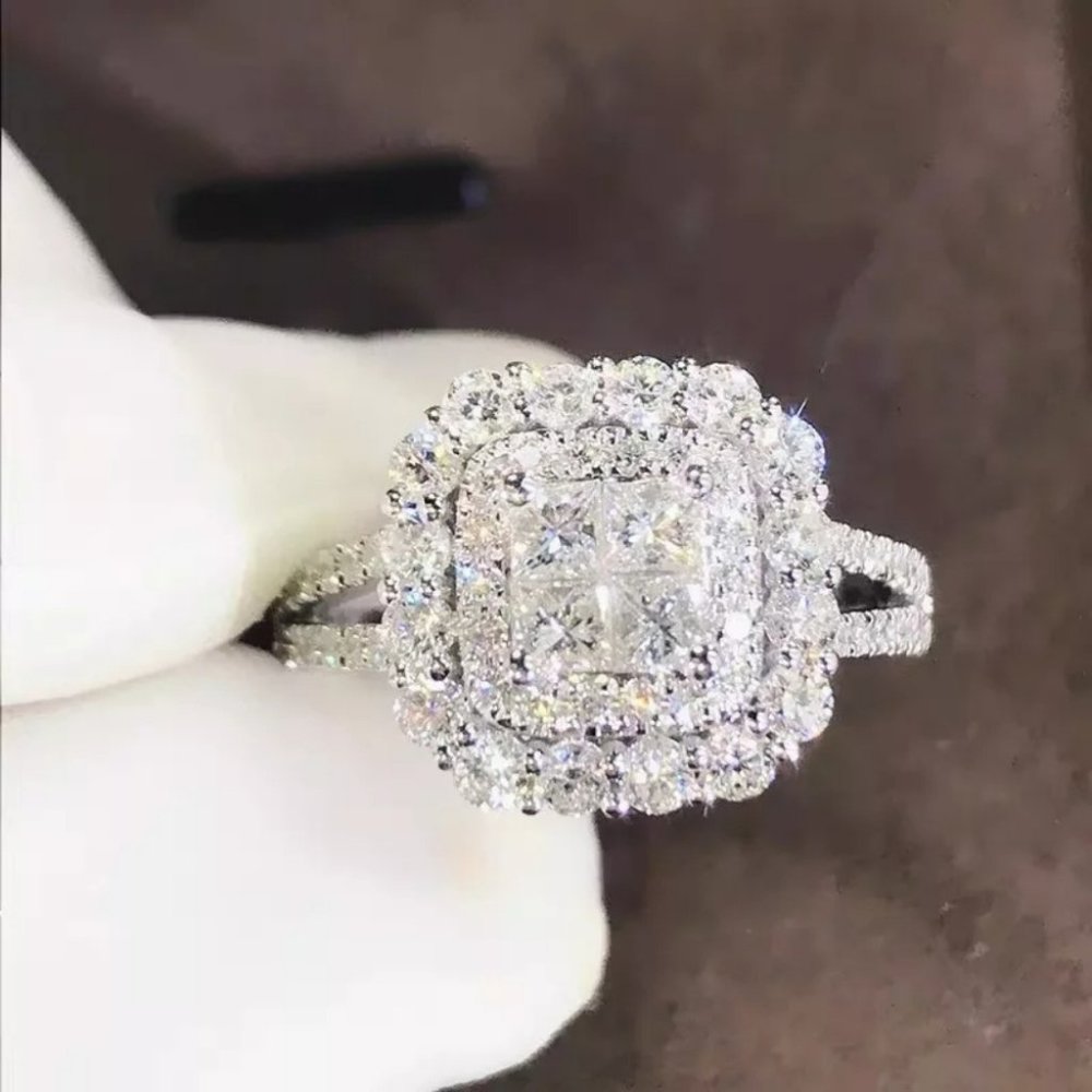 NEW 925 Sterling Silver Diamond Halo Ring - Picture 2 of 3